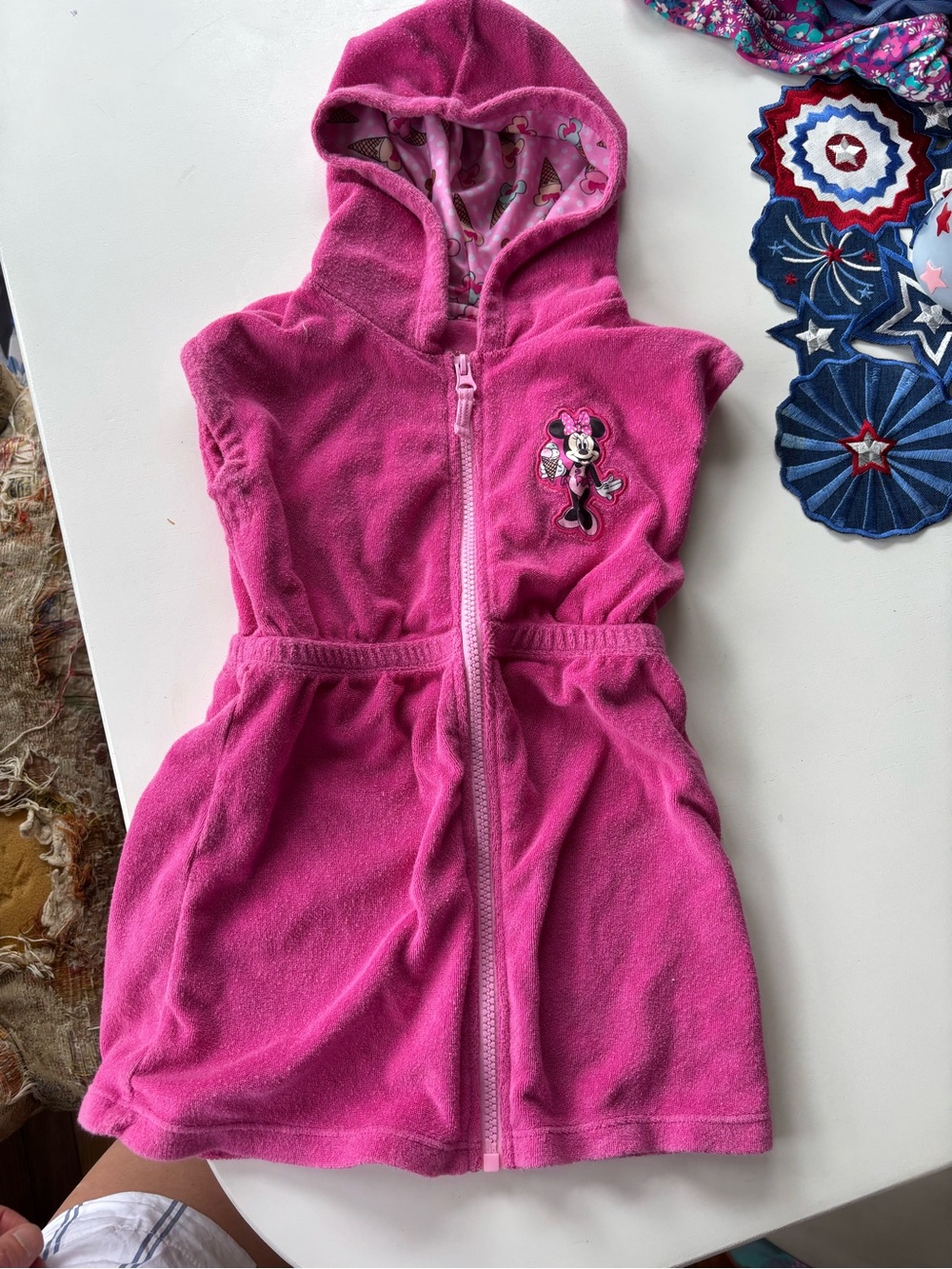 Disney Minnie Mouse pink terry cloth full zip swim cover up. Size 3T